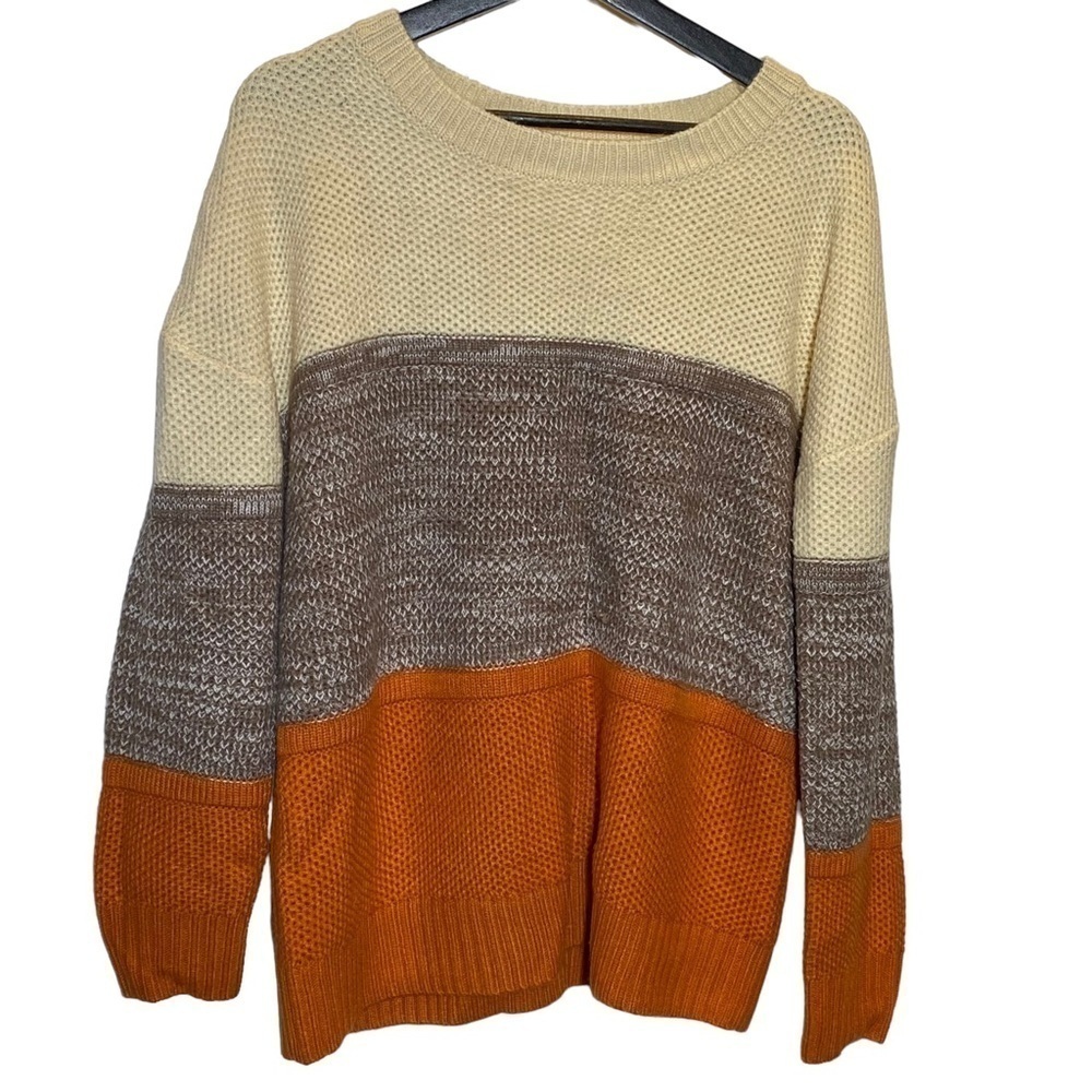 Fall Color Block women's XL Earthy colors long sleeve crew neck knit sweater - Picture 2 of 8